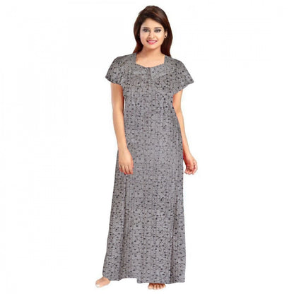 Roneclick Women's Cotton Printed Maxi Nighty (Grey)