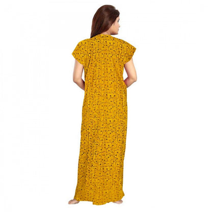 Roneclick Women's Cotton Printed Maxi Nighty (Yellow)