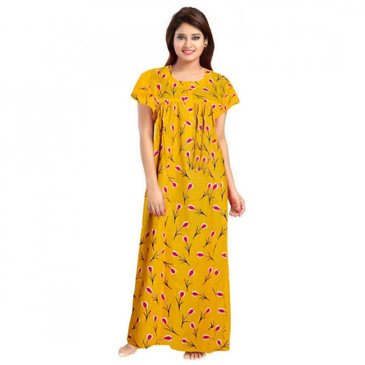 Roneclick Women's Cotton Printed Maxi Nighty (Yellow)