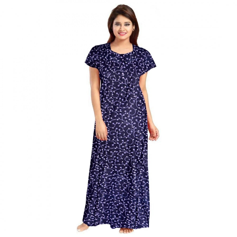 Roneclick Women's Cotton Printed Maxi Nighty (Blue)