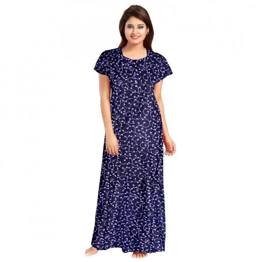 Roneclick Women's Cotton Printed Maxi Nighty (Blue)