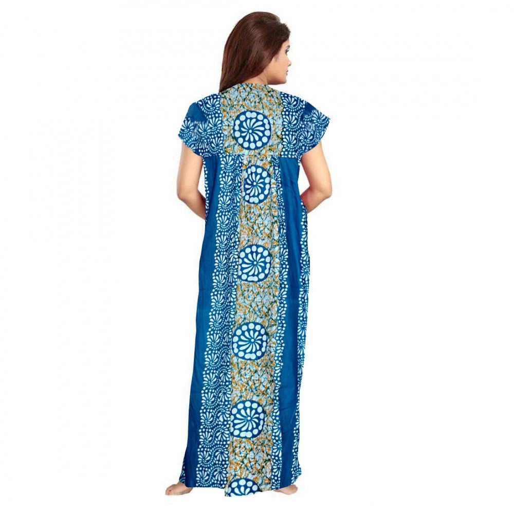 Roneclick Women's Cotton Printed Maxi Nighty (Blue)