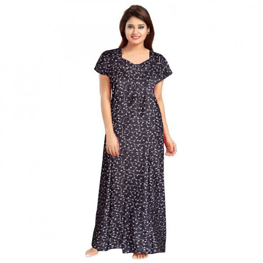 Generic Women's Cotton Printed Maxi Nighty (Greay)