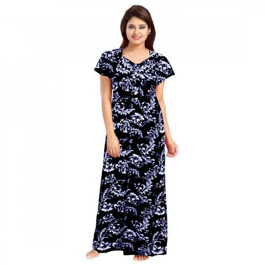 Roneclick Women's Cotton Printed Maxi Nighty (Blue)