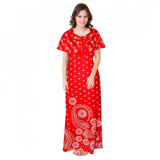 Roneclick Women's Cotton Printed Maxi Nighty (Red)