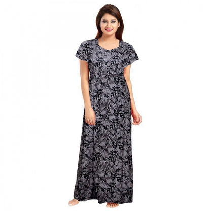 Generic Women's Cotton Printed Maxi Nighty (Greay)