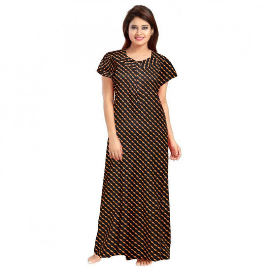 Roneclick Women's Cotton Printed Maxi Nighty (Brown)