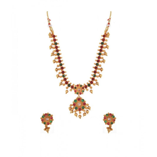 Roneclick Women's Elegent Brass Kempu Chain Jewellery Set (Multi Color, Free Size)