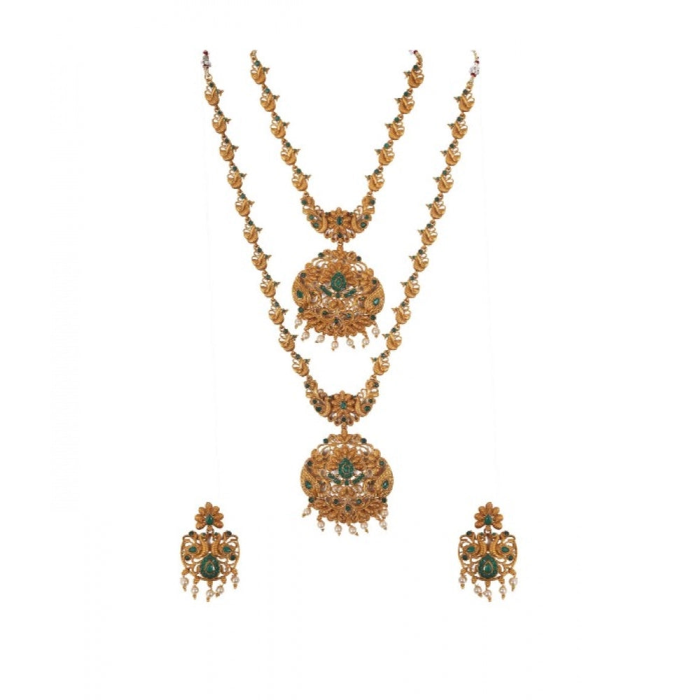 Roneclick Women's Elegent And Modern Double Line Temple Jewellery Set (Green, Free Size)