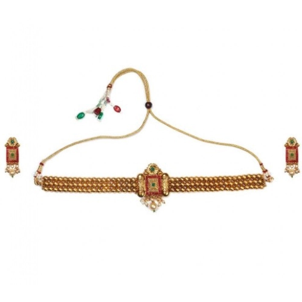 Roneclick Women's Elegent And Modern Gold Plated Chowker Set (Red And Green, Free Size)