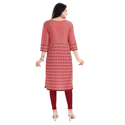 Roneclick Women's 3/4th Sleeve Cotton Blend Tunic Long Kurti (Pink)