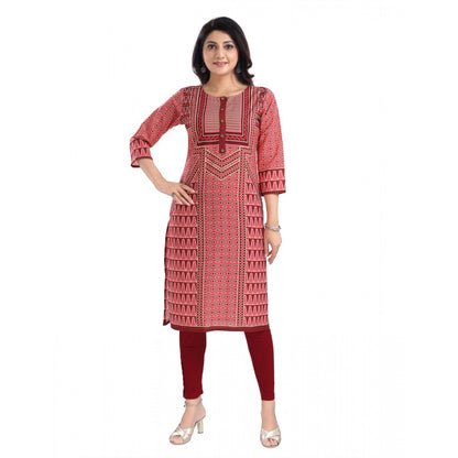 Roneclick Women's 3/4th Sleeve Cotton Blend Tunic Long Kurti (Pink)