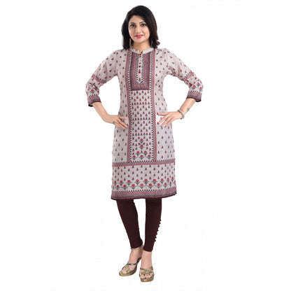 Roneclick Women's 3/4th Sleeve Cotton Blend Tunic Long Kurti (Beige)