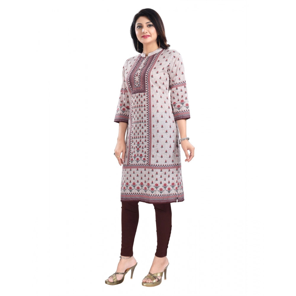 Roneclick Women's 3/4th Sleeve Cotton Blend Tunic Long Kurti (Beige)