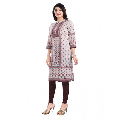 Roneclick Women's 3/4th Sleeve Cotton Blend Tunic Long Kurti (Beige)