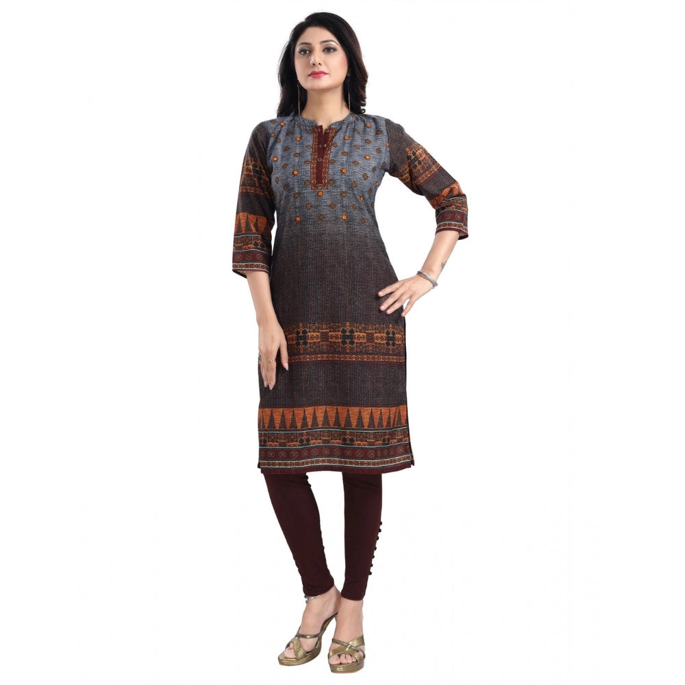 Roneclick Women's 3/4th Sleeve Cotton Blend Tunic Long Kurti (Brown)