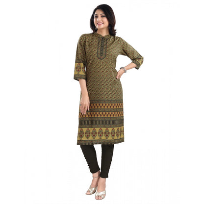 Roneclick Women's 3/4th Sleeve Cotton Blend Tunic Long Kurti (Yellow)