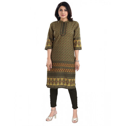 Roneclick Women's 3/4th Sleeve Cotton Blend Tunic Long Kurti (Yellow)