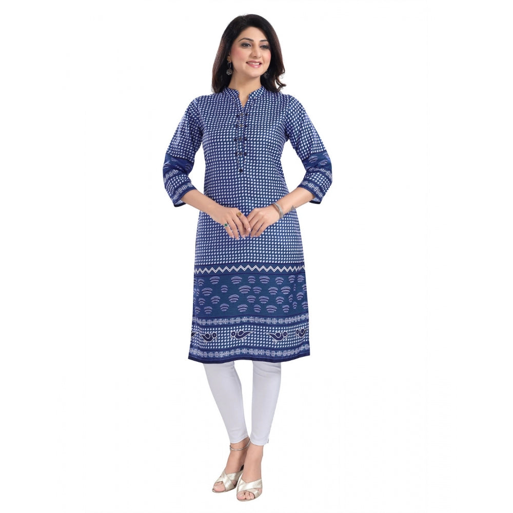 Roneclick Women's 3/4th Sleeve Cotton Blend Tunic Long Kurti (Blue)