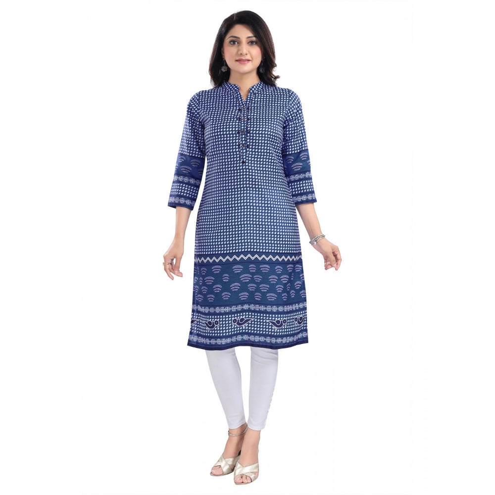 Roneclick Women's 3/4th Sleeve Cotton Blend Tunic Long Kurti (Blue)