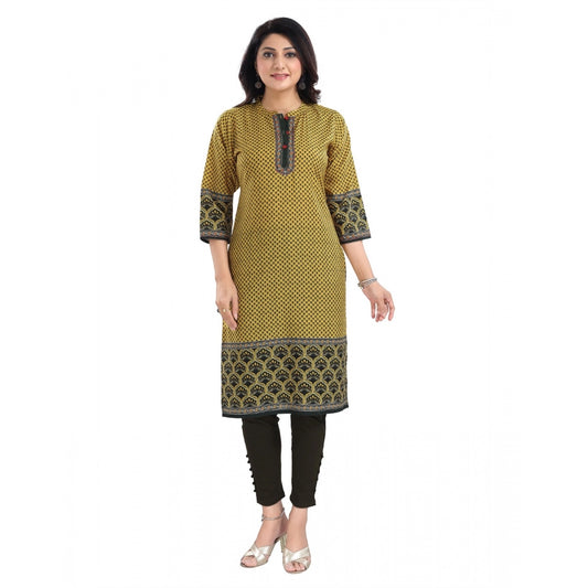 Roneclick Women's 3/4th Sleeve Cotton Blend Tunic Long Kurti (Yellow)