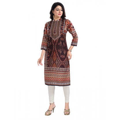 Roneclick Women's 3/4th Sleeve Masleen Tunic Long Kurti (Brown)