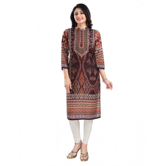 Roneclick Women's 3/4th Sleeve Masleen Tunic Long Kurti (Brown)