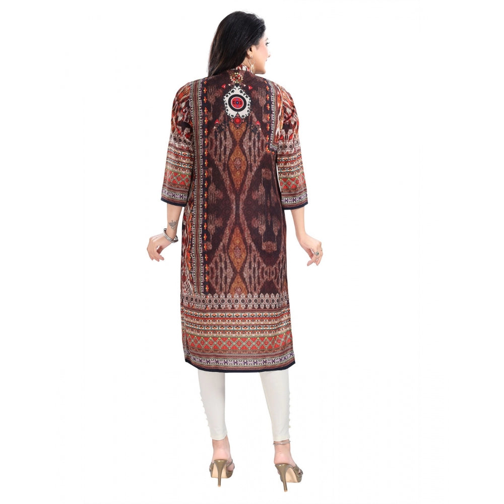 Roneclick Women's 3/4th Sleeve Masleen Tunic Long Kurti (Brown)