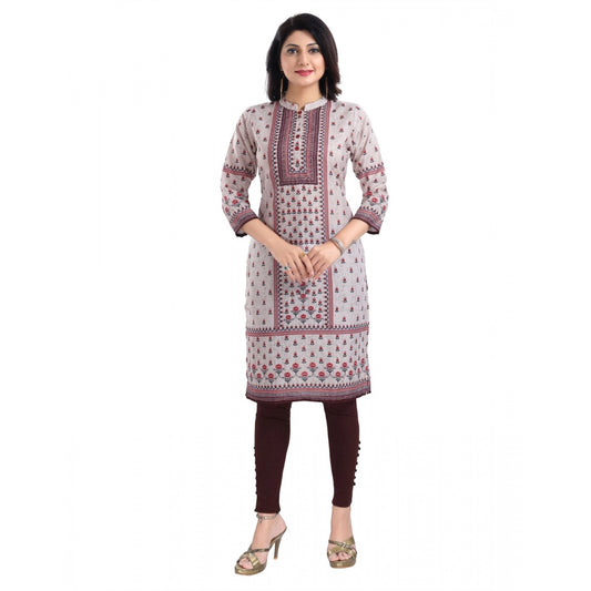 Roneclick Women's 3/4th Sleeve Cotton Blend Tunic Long Kurti (Beige)