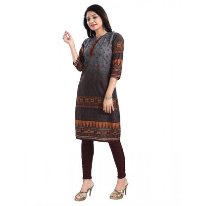 Roneclick Women's 3/4th Sleeve Cotton Blend Tunic Long Kurti (Brown)