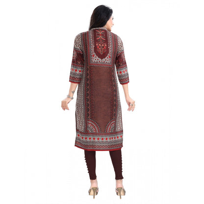 Roneclick Women's 3/4th Sleeve Masleen Tunic Long Kurti (Brown)