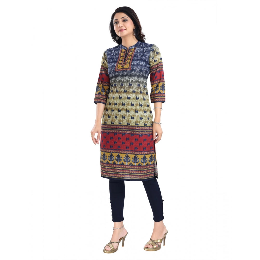 Roneclick Women's 3/4th Sleeve Cotton Blend Tunic Long Kurti (Multicolor)