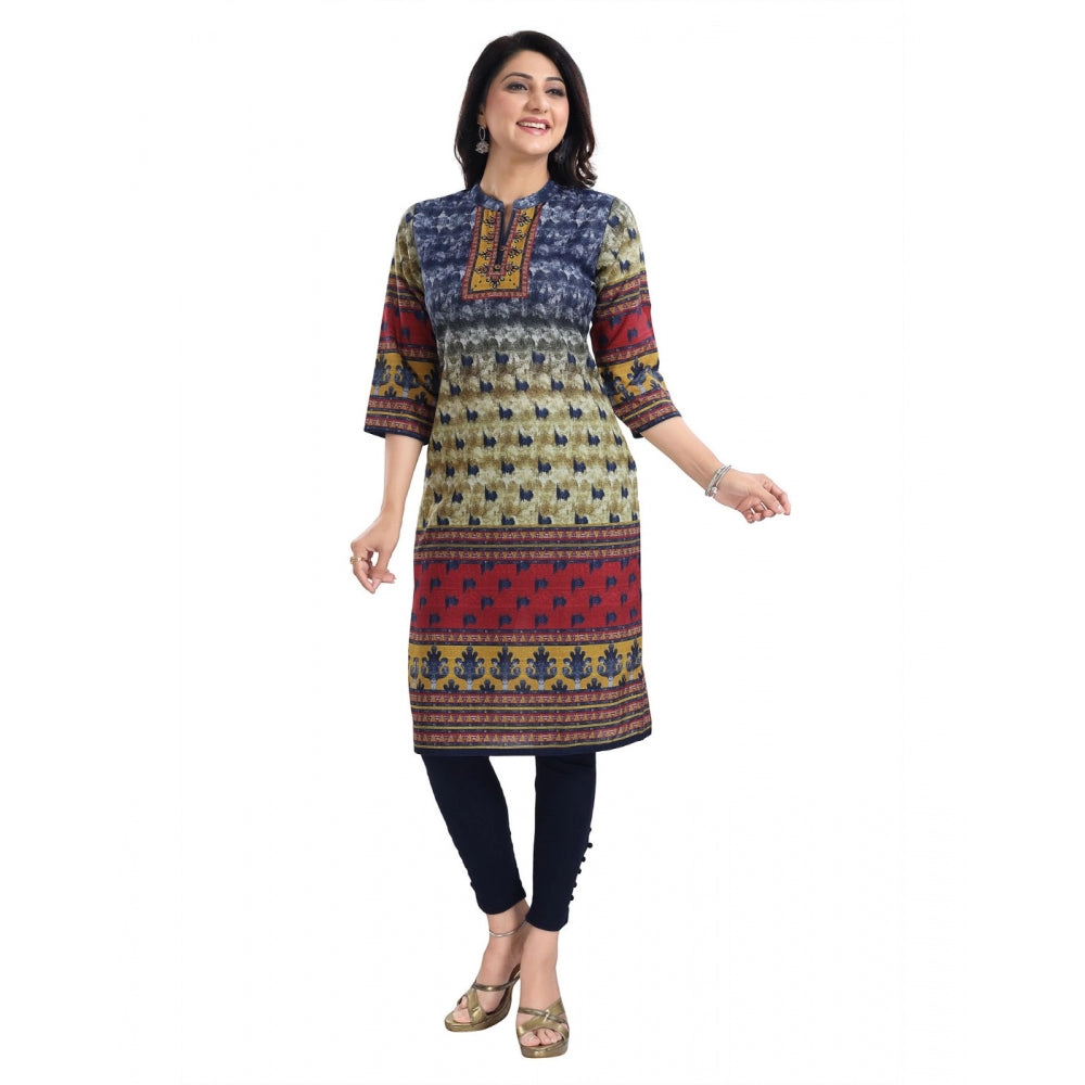 Roneclick Women's 3/4th Sleeve Cotton Blend Tunic Long Kurti (Multicolor)