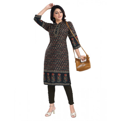 Roneclick Women's 3/4th Sleeve Cotton Blend Tunic Long Kurti (Black)