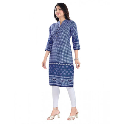 Roneclick Women's 3/4th Sleeve Cotton Blend Tunic Long Kurti (Blue)