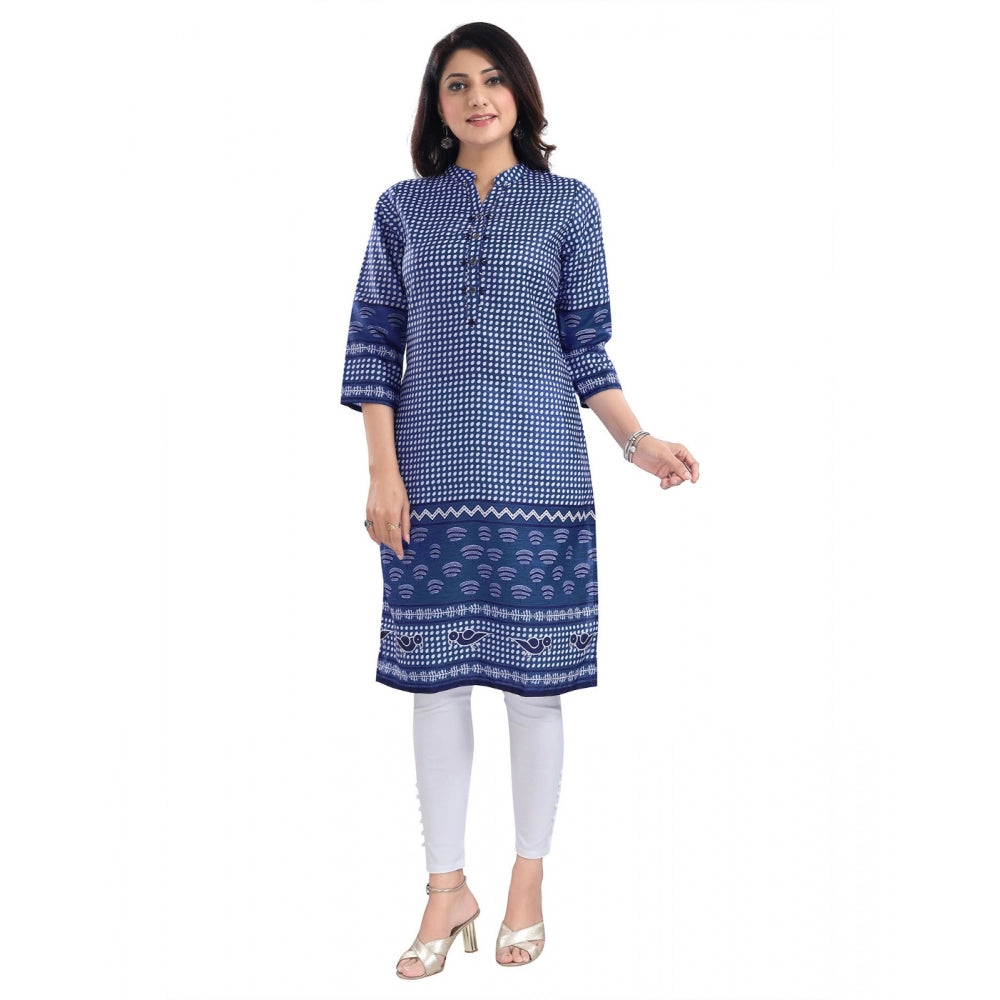 Roneclick Women's 3/4th Sleeve Cotton Blend Tunic Long Kurti (Blue)