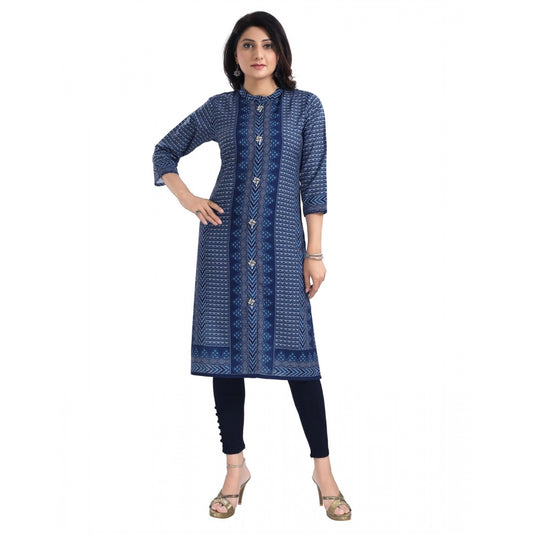 Roneclick Women's 3/4th Sleeve Cotton Blend Tunic Long Kurti (Blue)