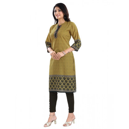 Roneclick Women's 3/4th Sleeve Cotton Blend Tunic Long Kurti (Yellow)