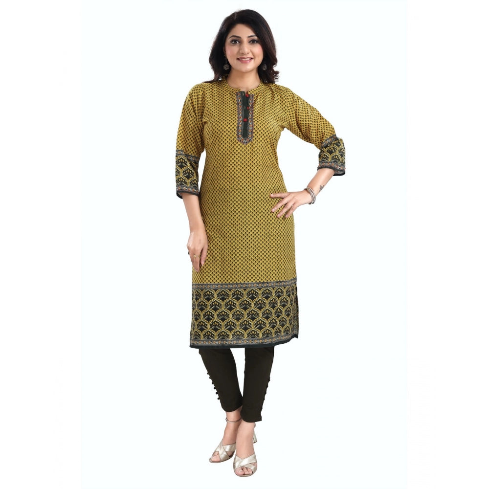 Roneclick Women's 3/4th Sleeve Cotton Blend Tunic Long Kurti (Yellow)