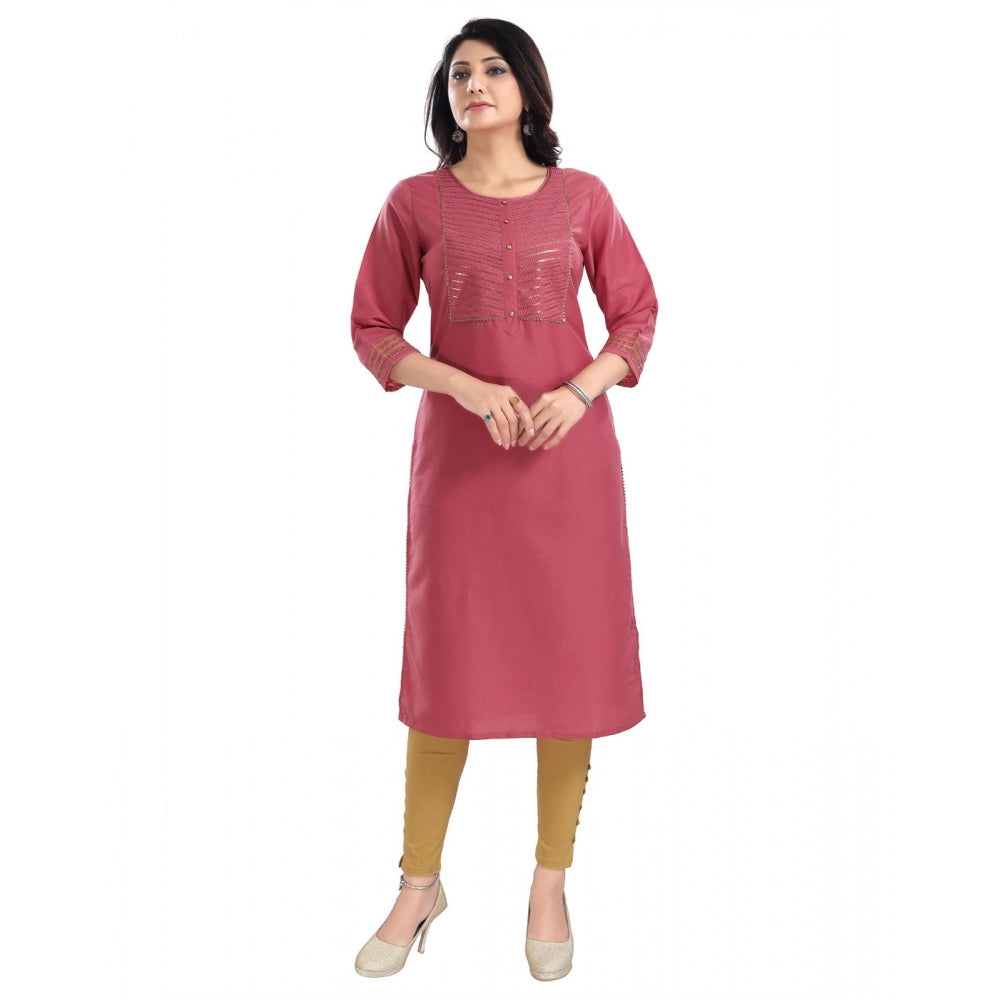 Roneclick Women's 3/4th Sleeve Silk Blend Tunic Long Kurti (Coral)