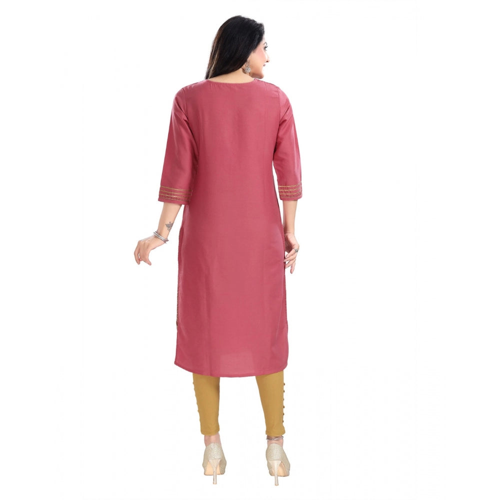 Roneclick Women's 3/4th Sleeve Silk Blend Tunic Long Kurti (Coral)