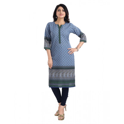 Roneclick Women's 3/4th Sleeve Cotton Blend Tunic Long Kurti (Blue)