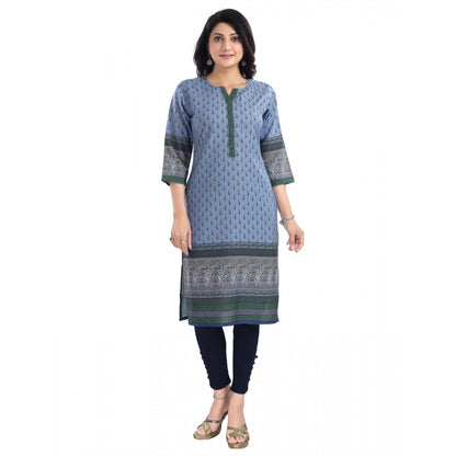 Roneclick Women's 3/4th Sleeve Cotton Blend Tunic Long Kurti (Blue)