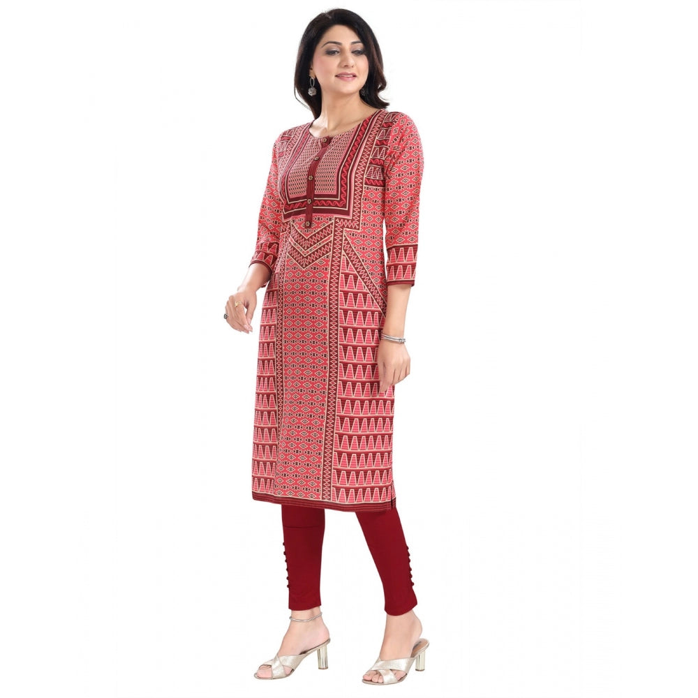 Roneclick Women's 3/4th Sleeve Cotton Blend Tunic Long Kurti (Pink)