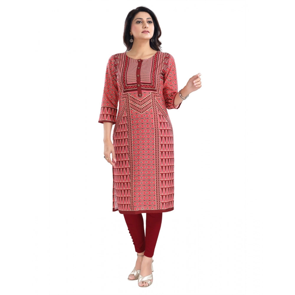 Roneclick Women's 3/4th Sleeve Cotton Blend Tunic Long Kurti (Pink)