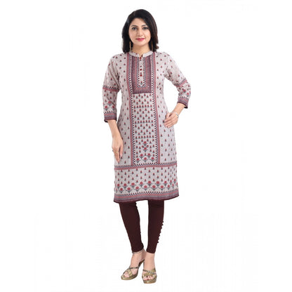 Roneclick Women's 3/4th Sleeve Cotton Blend Tunic Long Kurti (Beige)