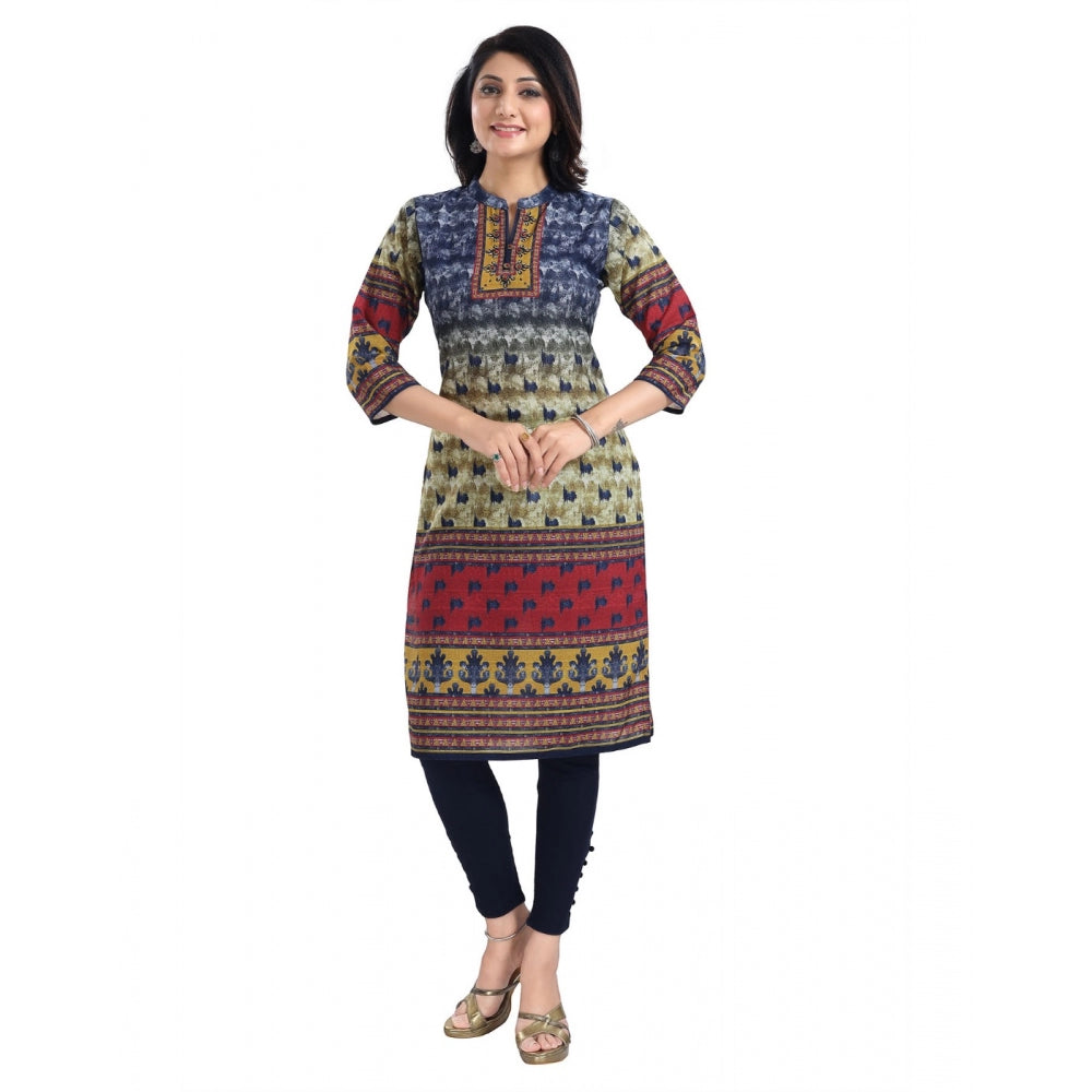 Roneclick Women's 3/4th Sleeve Cotton Blend Tunic Long Kurti (Multicolor)