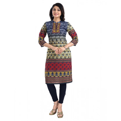 Roneclick Women's 3/4th Sleeve Cotton Blend Tunic Long Kurti (Multicolor)