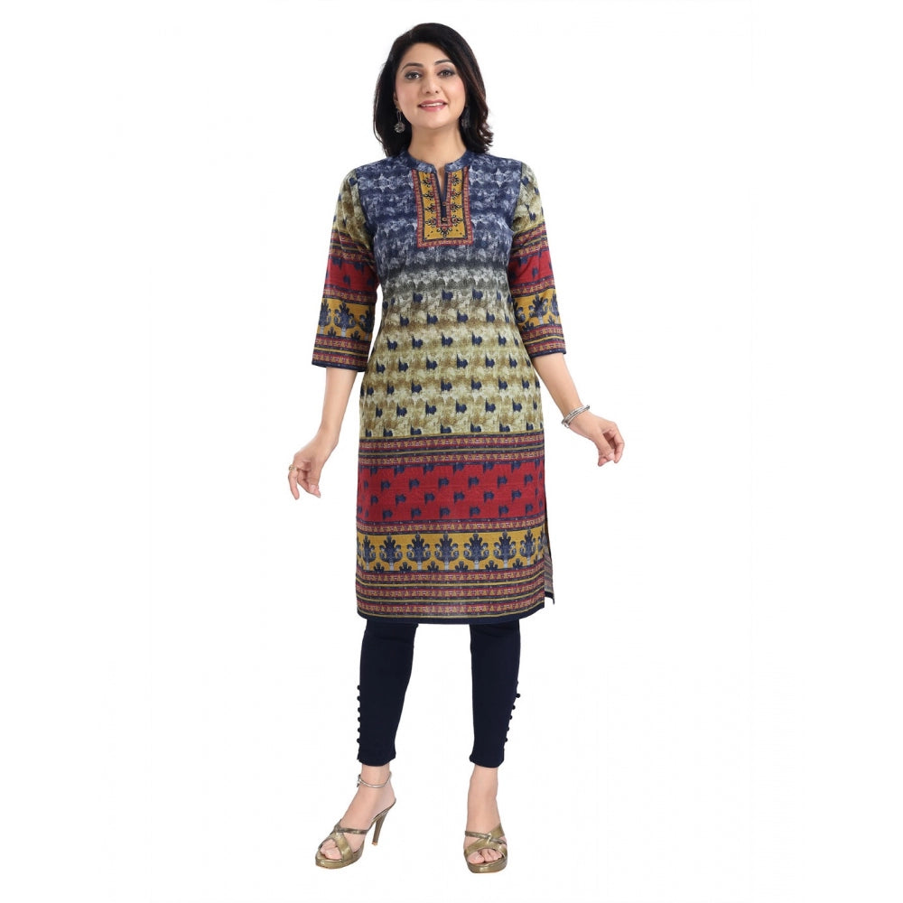 Roneclick Women's 3/4th Sleeve Cotton Blend Tunic Long Kurti (Multicolor)