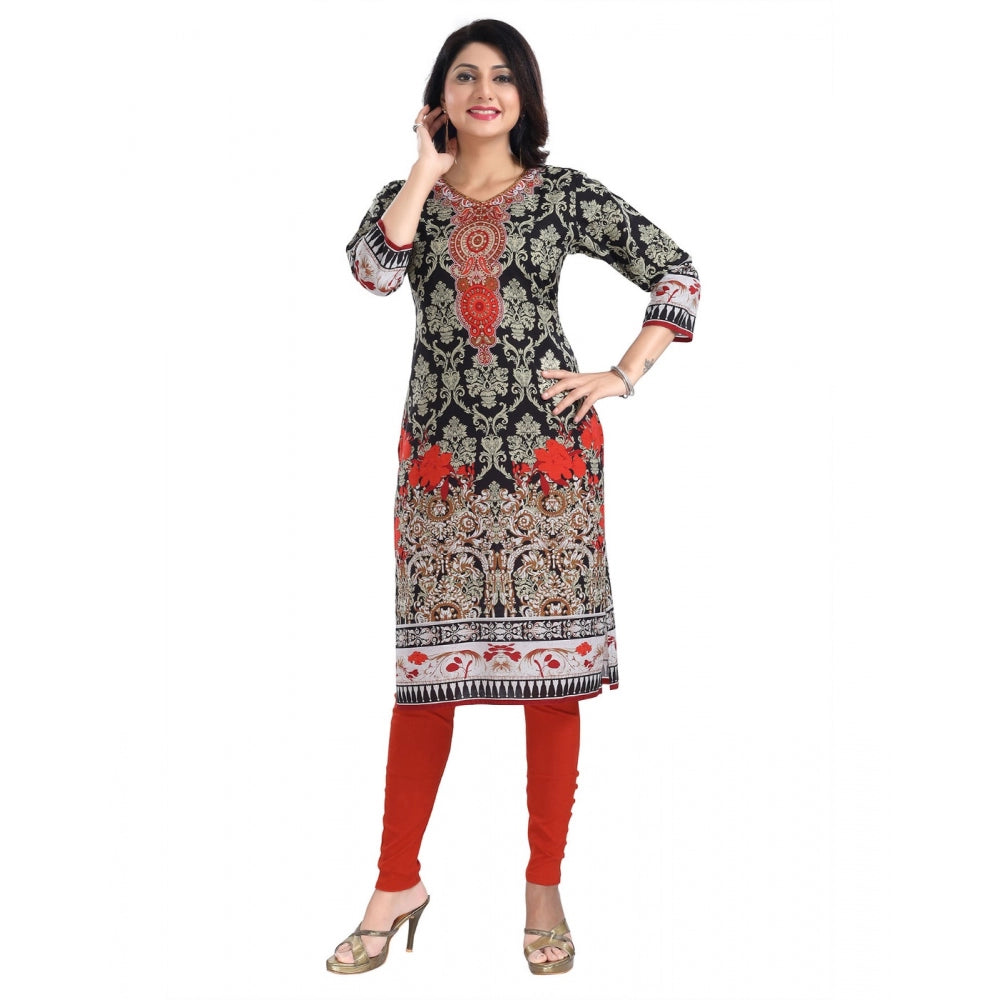 Roneclick Women's 3/4th Sleeve Cotton Blend Tunic Long Kurti (Black)